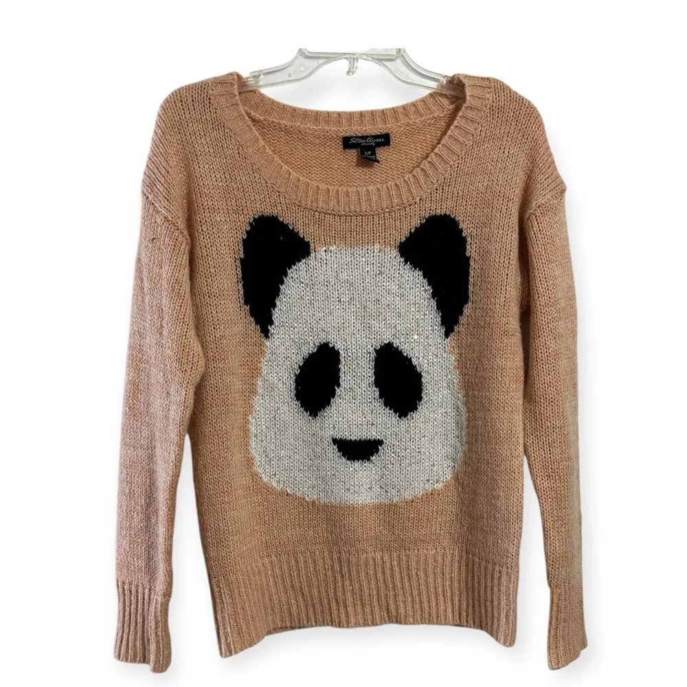 Streetwear Society Peach Panda Knit Sweater Small Cute Comfy Kawaii Long Sleeve - Picture 8 of 8
